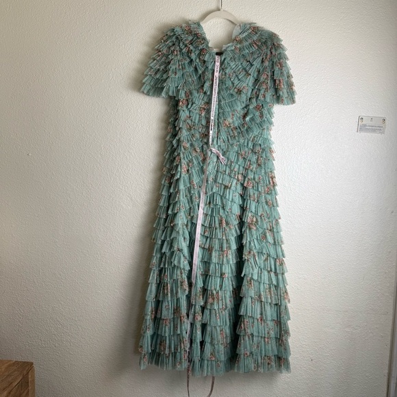 Mac Duggal 8014 Ruffle Tiered Short Sleeve A-Line Dress NWT Sage Multi - Picture 16 of 16